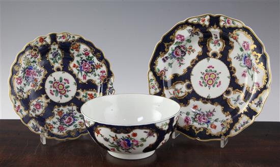 A group of Worcester scale blue wares, c.1770-80, small dish chipped